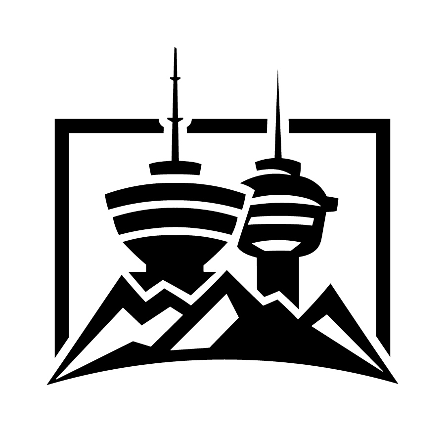 Vancal Concrete LTD Logo – Representing Calgary, the Rockies, and Precision Craftsmanship Vancal Concrete LTD logo featuring stylized Rocky Mountains, Harbour Centre, and Calgary Tower in black